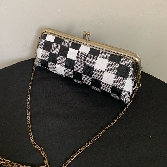 Handmade Genuine Leather Checker Embossed Kiss-lock  Small Clutch/Cosmetics Case - Picture 6 of 13